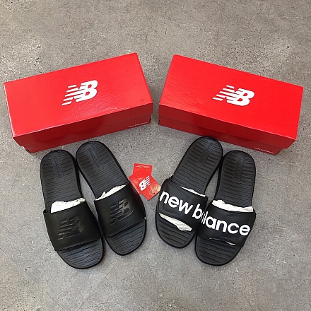 85 - Dép Quai Dán New Balance Logo BW - Triple Black (SDL230BK - SD130SB)