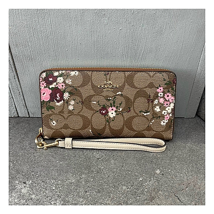 544 - VÍ COACH ACCORDION DÁNG DÀI KHÓA ZIP FLOWER BROWN - C4456