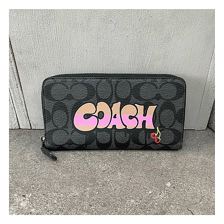 544 - VÍ COACH ACCORDION DÁNG DÀI KHÓA ZIP BLACK - F36079