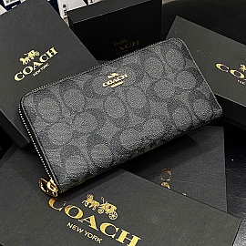 544 - VÍ COACH DÁNG DÀI KHÓA ZIP SIGNATURE BLACK - C4452