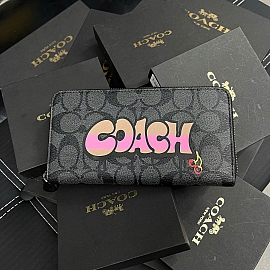 544 - VÍ COACH ACCORDION DÁNG DÀI KHÓA ZIP BLACK - F36079