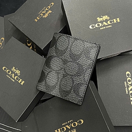 545 - Ví Coach Slim Bill Canvas Dáng Gập Đứng màu đen