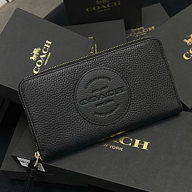 544 - VÍ COACH ACCORDION DÁNG DÀI KHÓA ZIP IMBLK BLACK - C4111